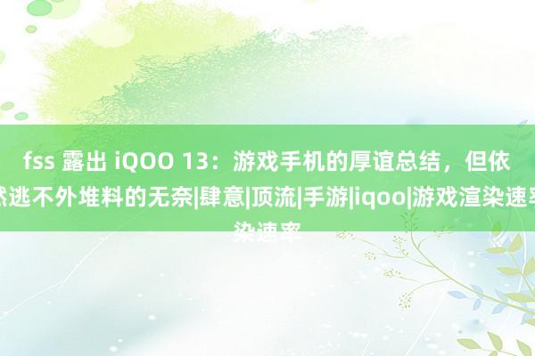 fss 露出 iQOO 13：游戏手机的厚谊总结，但依然逃不外堆料的无奈|肆意|顶流|手游|iqoo|游戏渲染速率