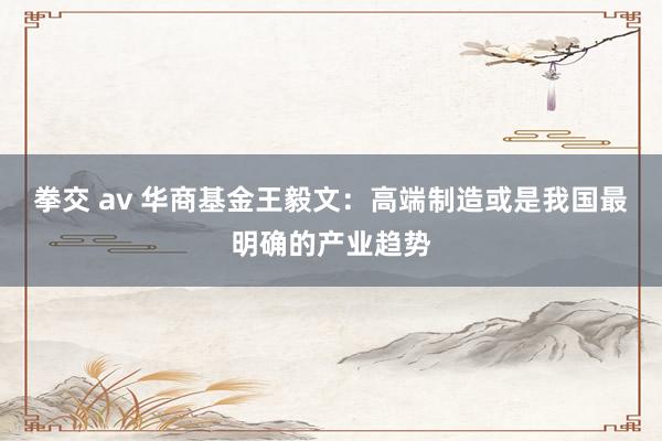 拳交 av 华商基金王毅文：高端制造或是我国最明确的产业趋势